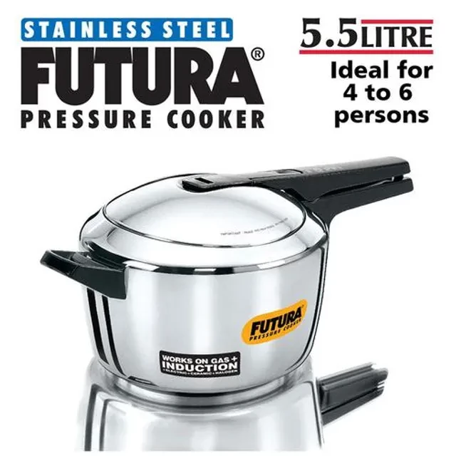 Hawkins Futura Stainless Steel Inner Lid Pressure Cooker - Induction Base Silver, FSS55, 5.5 l-2.webp